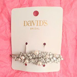 David's Bridal Pearl and Crystal Silver Barrette